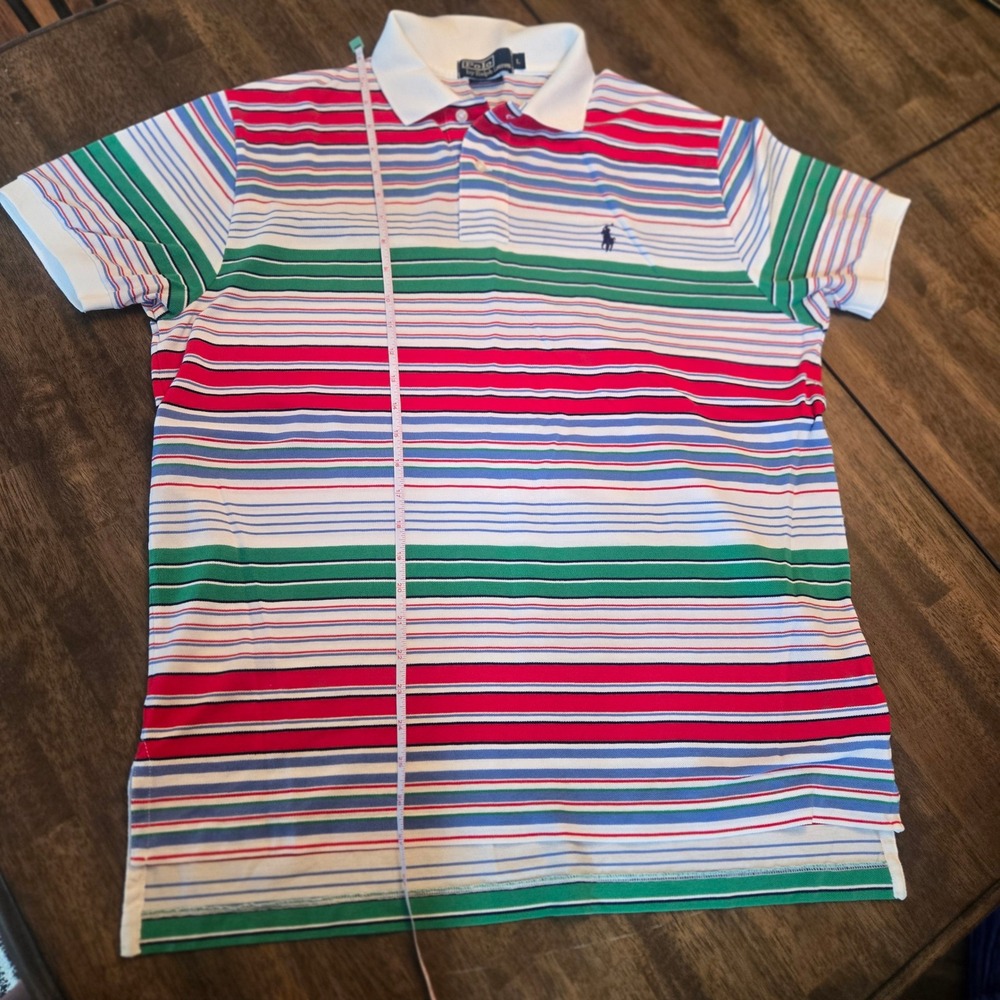 Polo Ralph Lauren Mens Large Pima Cotton Striped Polo Shirt Red Green Blue White - Picture 6 of 7